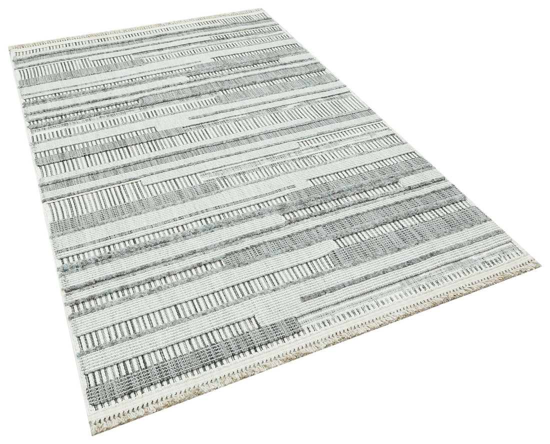 grey striped outdoor rug