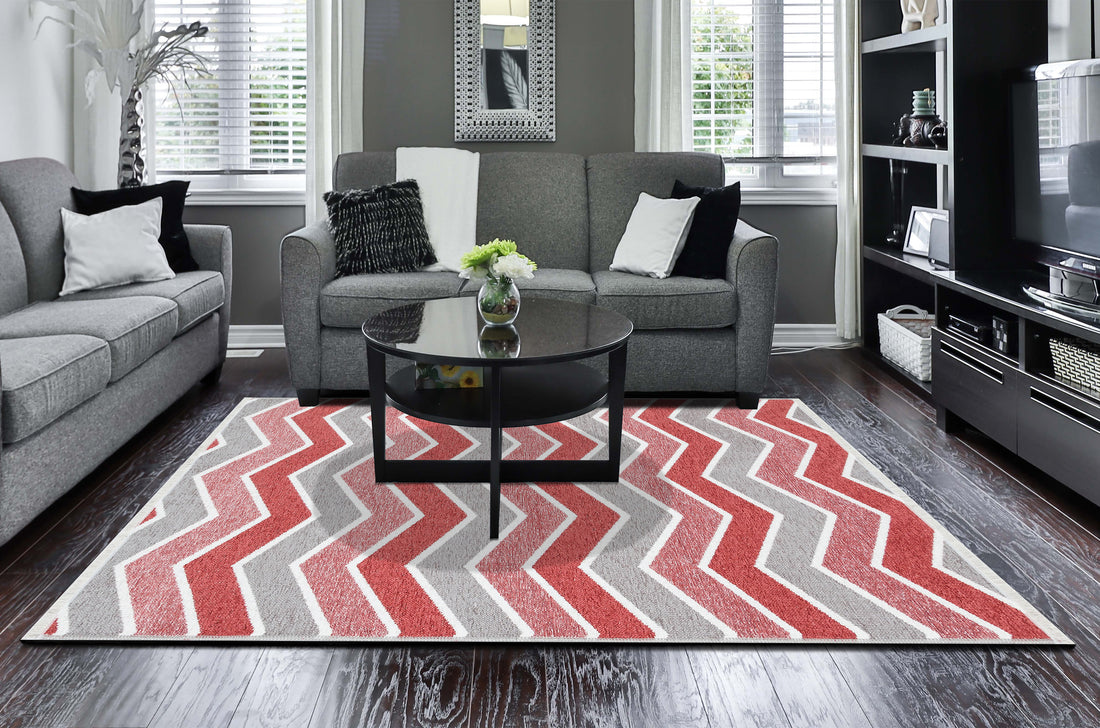 Red and Grey Zig Zag Rug