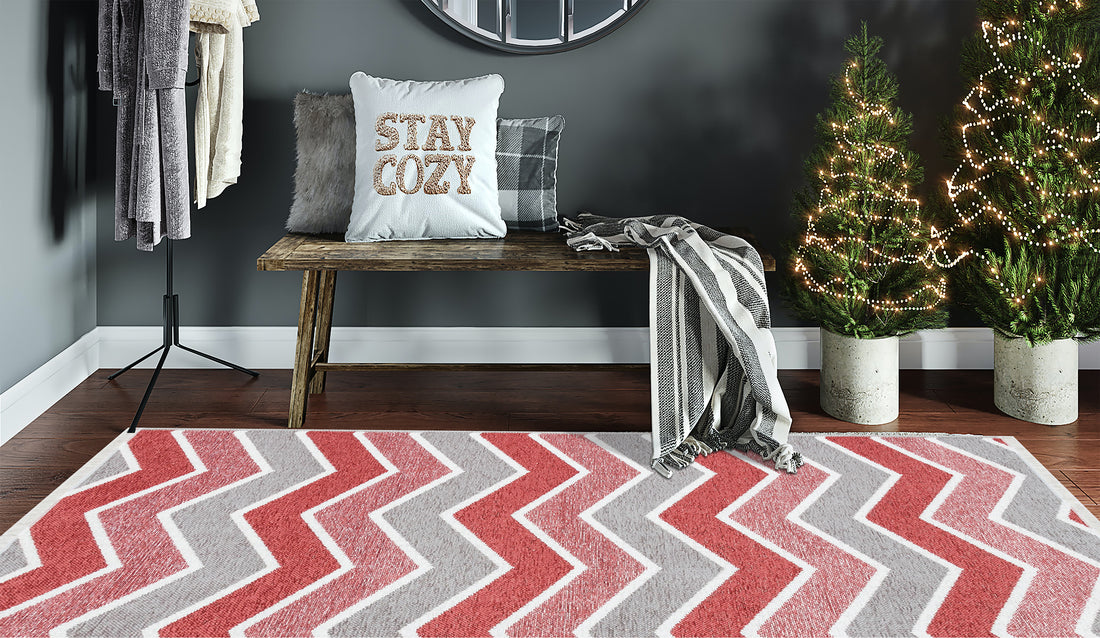 Red and Grey Zig Zag Rug