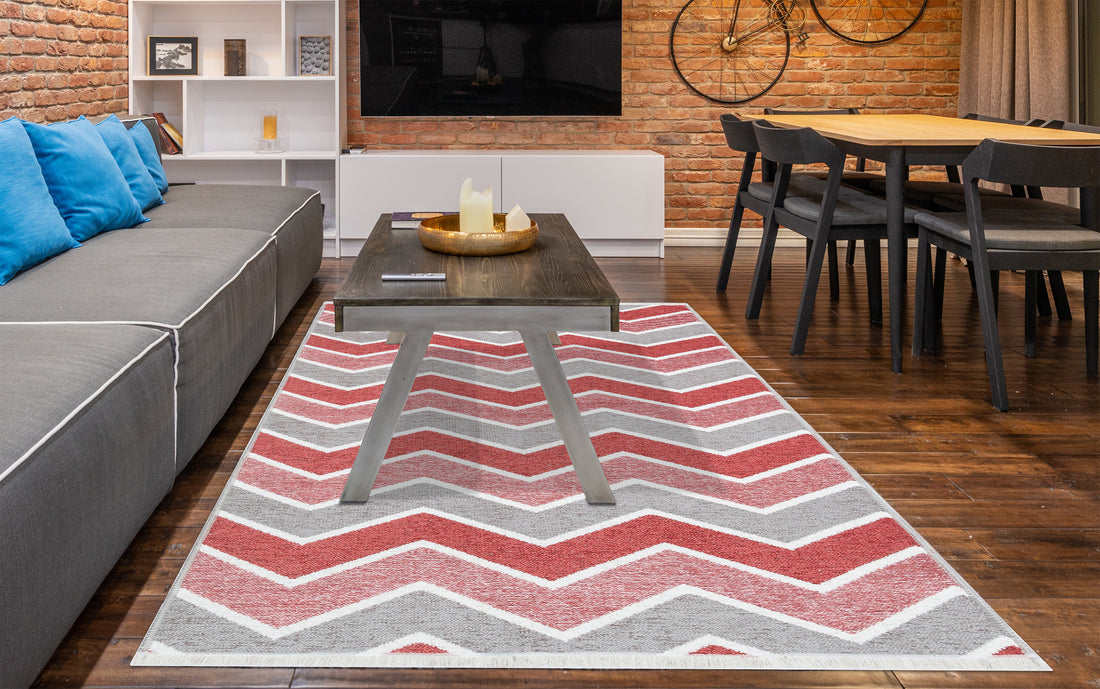 Red and Grey Zig Zag Rug