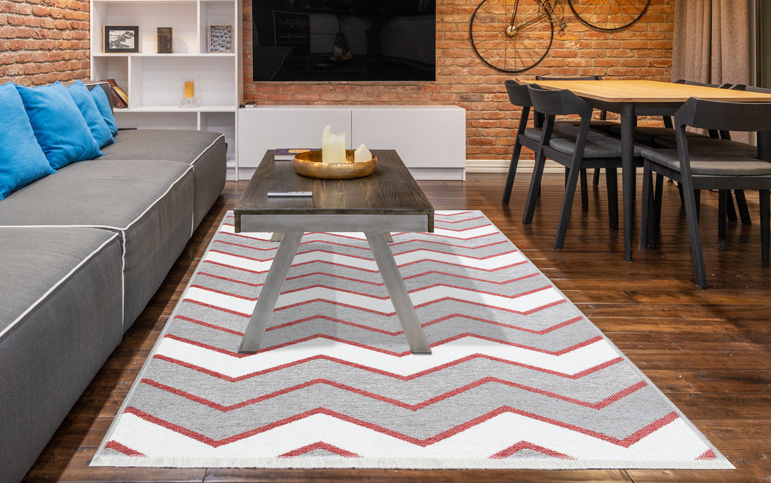 Red and Grey Zig Zag Rug