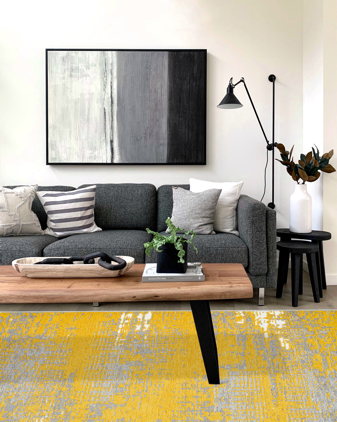 Yellow and Grey Abstract Rug