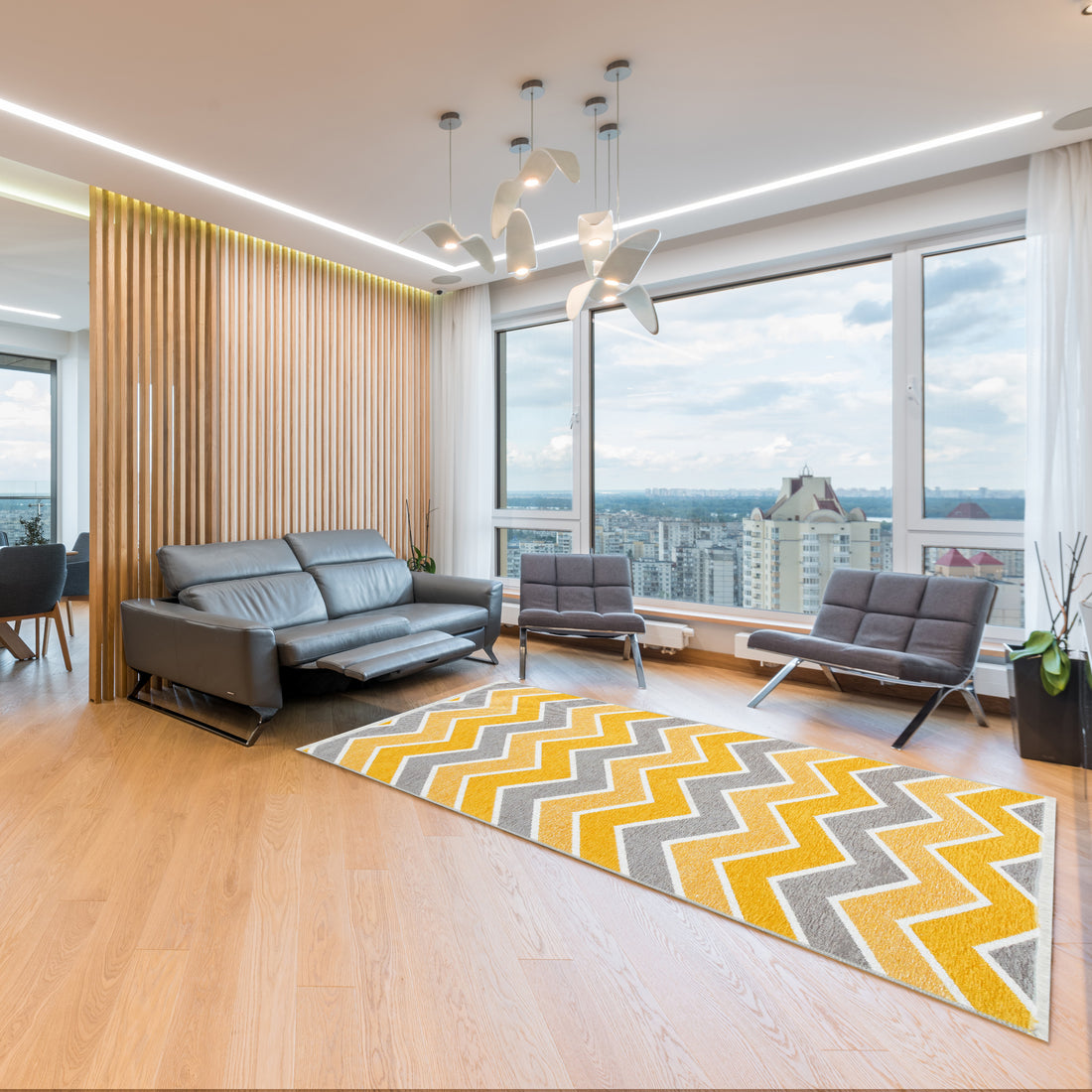 Yellow and Grey Zig Zag Rug